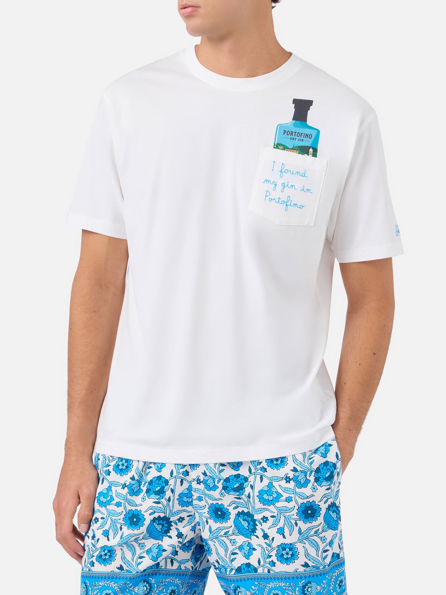 Weißes Austin T-Shirt mit Portofino Dry Gin-Stickerei | PORTOFINO GIN SPECIAL EDITION 