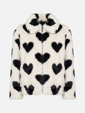 Aveline faux fur jacket with heart print