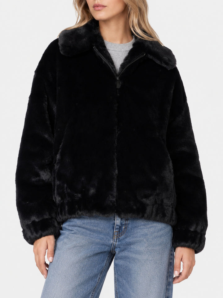 Aveline faux fur bomber with Saint Barth print