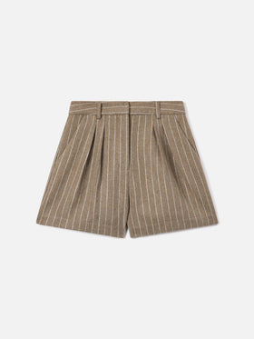 Shorts Aya beige de franela en mezcla de lana con finas rayas diplomáticas 