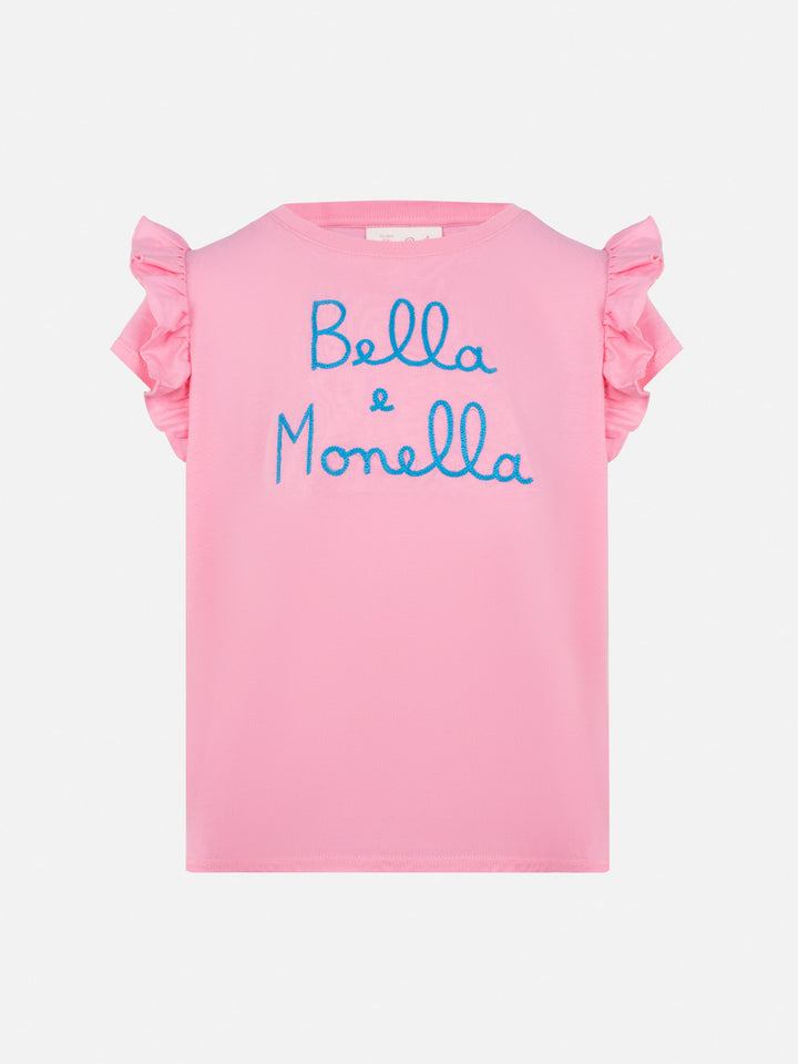 Cotton t-shirt Baby with flounce and Bella e Monella embroidery