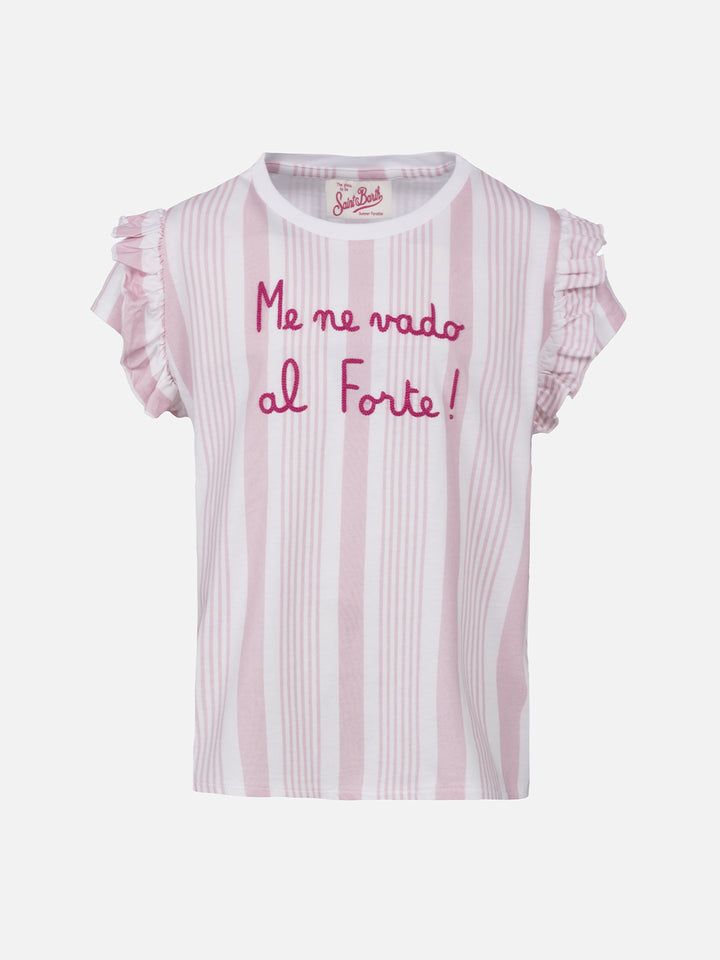 Girl cotton t-shirt with flounce and embroidery - MC2 Saint Barth