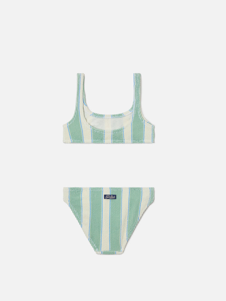 Bikini Baker in tessuto crinkle a righe verde e panna