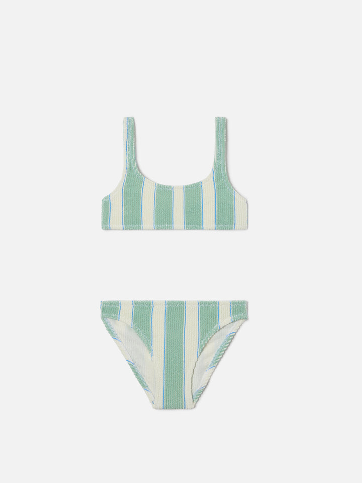 Bikini Baker in tessuto crinkle a righe verde e panna