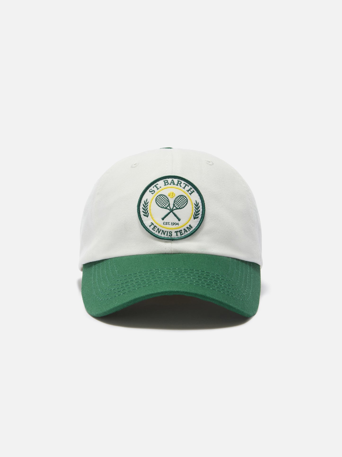 Baseball cap with visor in white and green cotton with Tennis Team patch