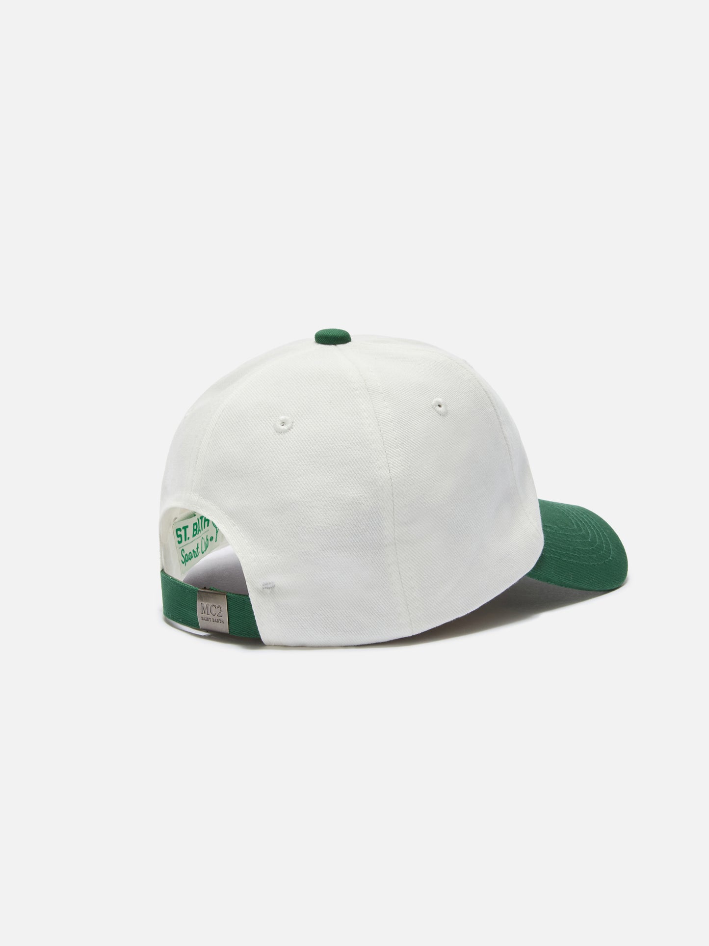 Baseball cap with visor in white and green cotton with Tennis Team patch