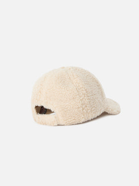 Beige Baseball teddy cap with logo embroidery