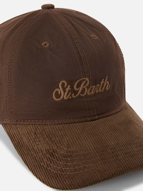 Cappello Baseball marrone in velluto a coste cerato con ricamo logo