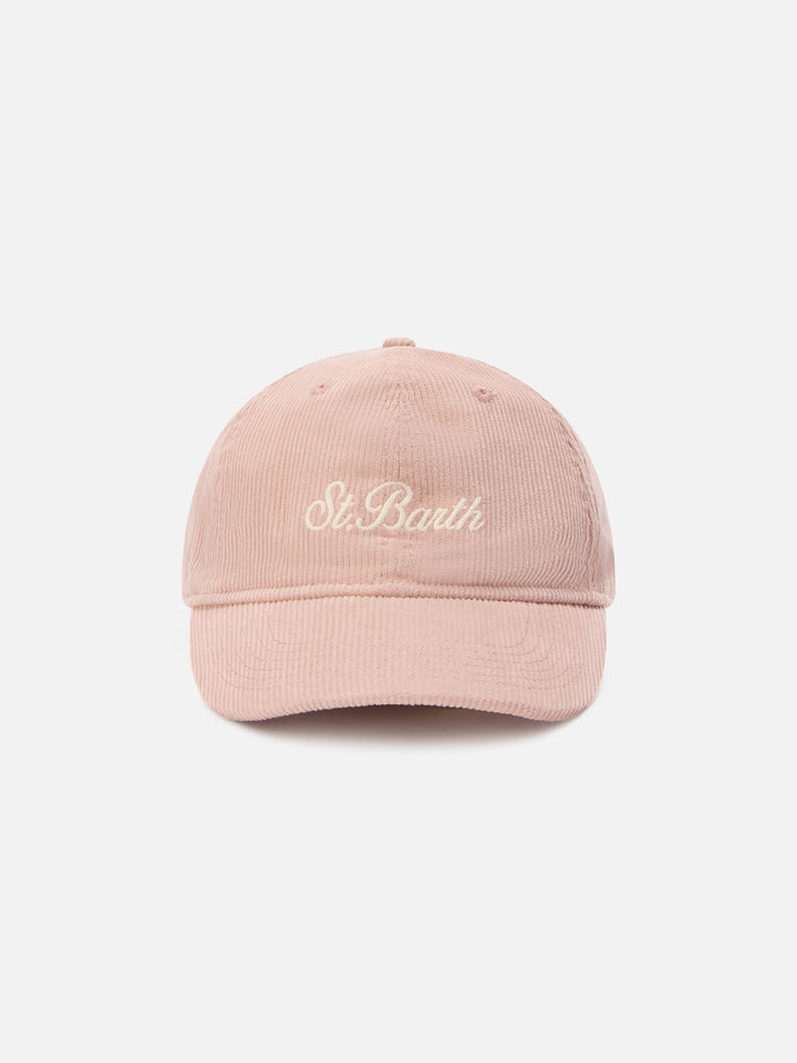 Cappello Baseball rosa in velluto a coste con ricamo logo
