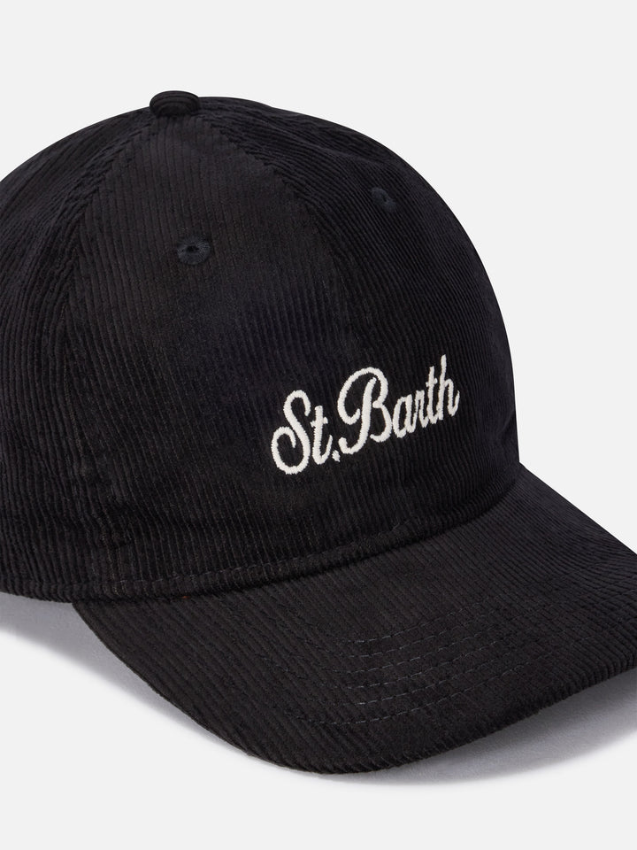 Black Baseball corduroy cap with logo embroidery