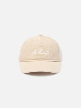 Cappello Baseball beige in velluto a coste con ricamo logo