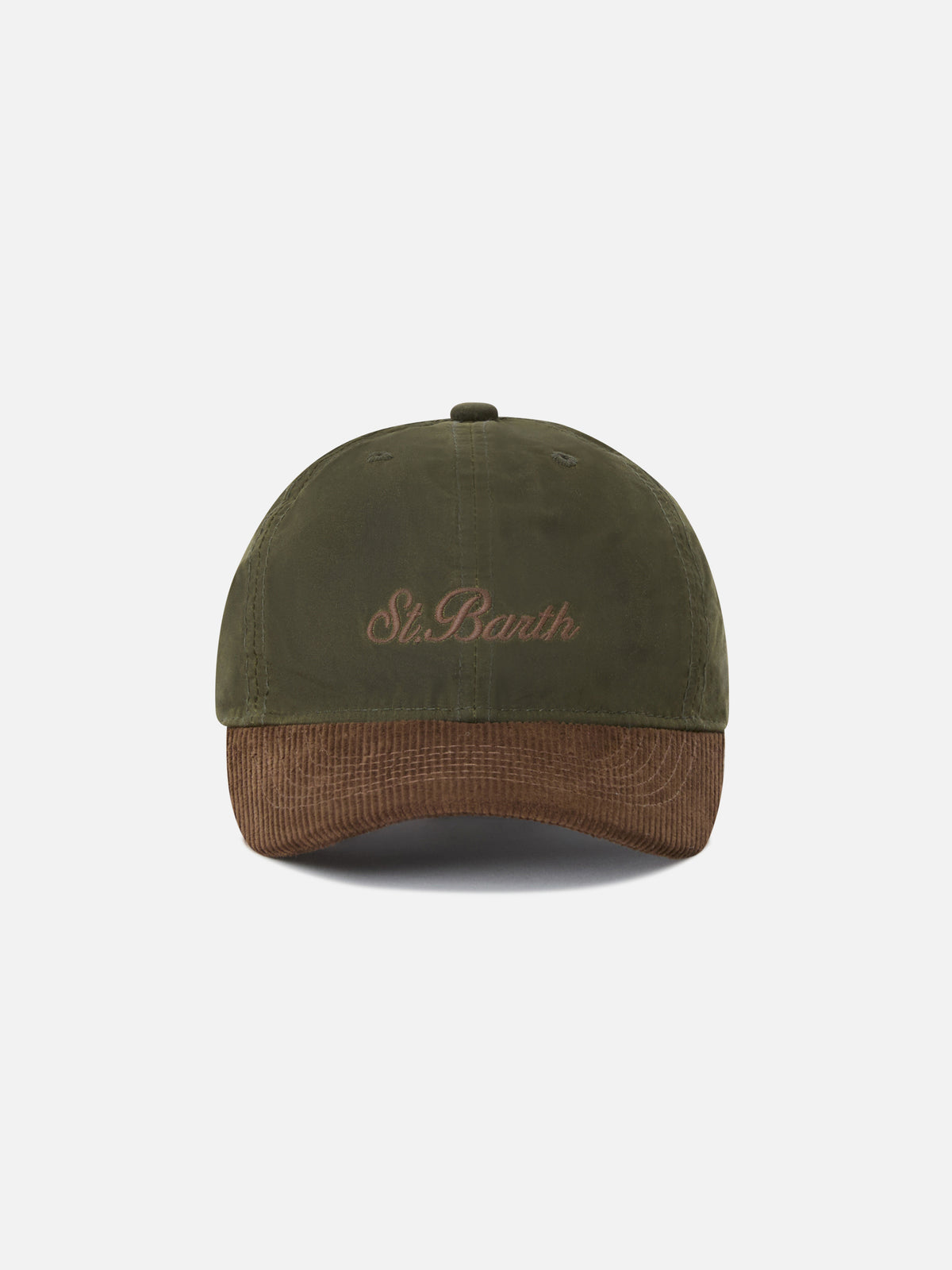 Kappe aus gewachstem Cord in Military Green Baseball mit Logostickerei 
