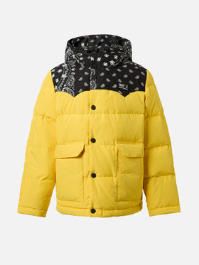 Hooded down padded jacket Baxter Jr with bandanna print