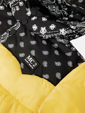 Hooded down padded jacket Baxter Jr with bandanna print