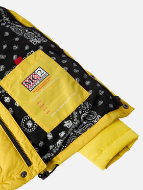 Hooded down padded jacket Baxter Jr with bandanna print