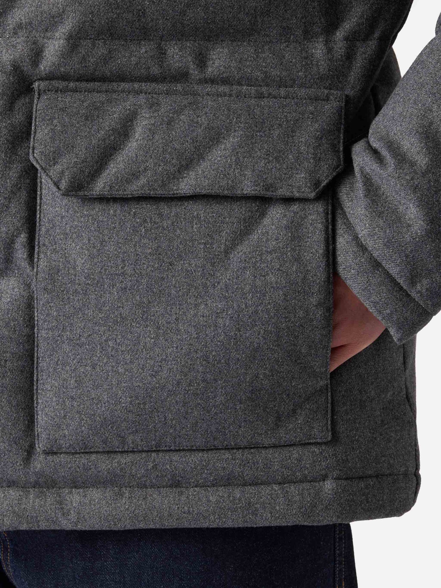 Graue Woll-Daunenjacke mit Kapuze Baxter