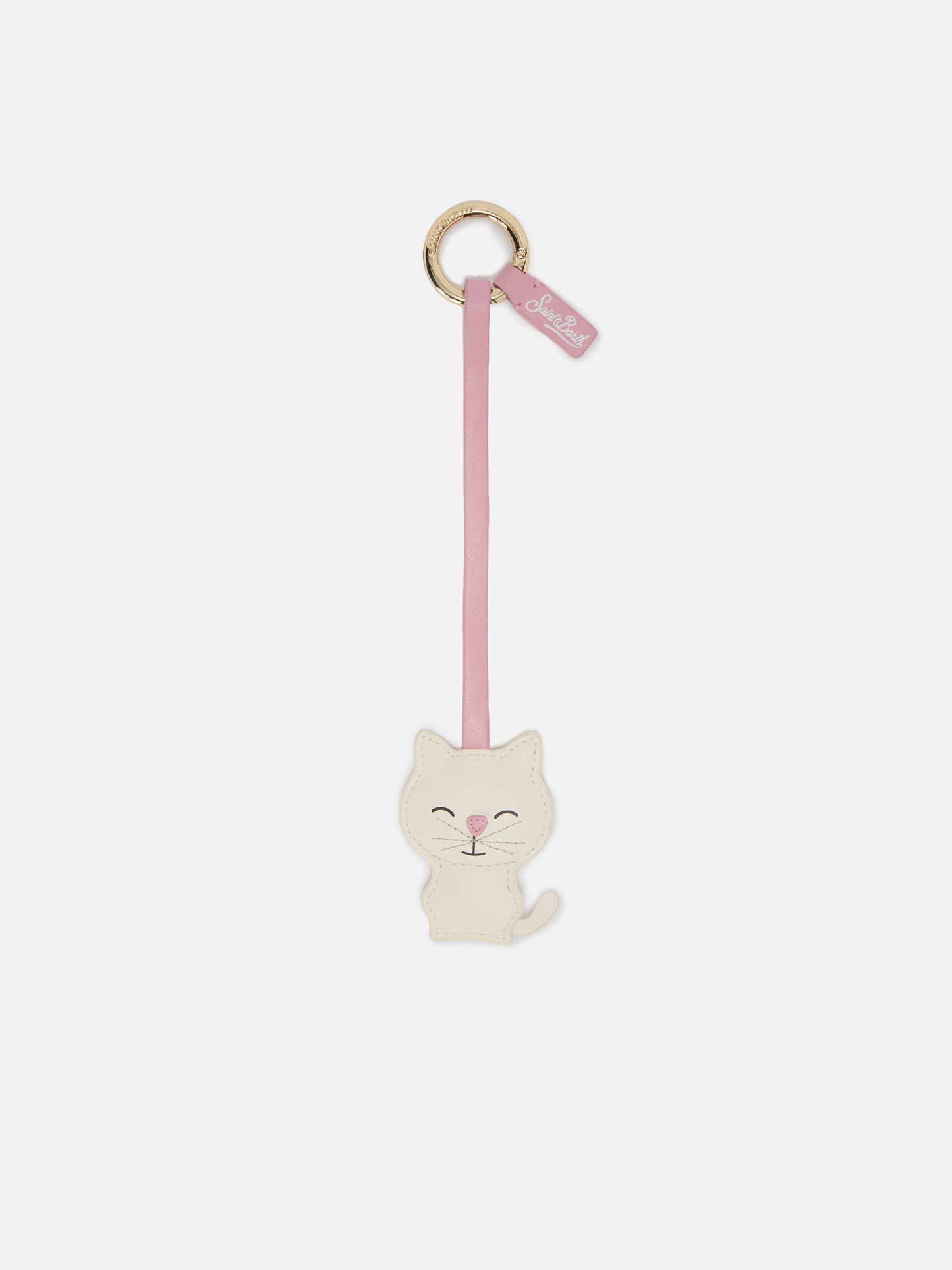 Cat-shaped smooth leather bag charm with logo tag