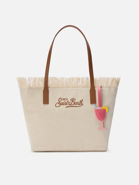 Cocktail-shaped smooth leather bag charm with logo tag