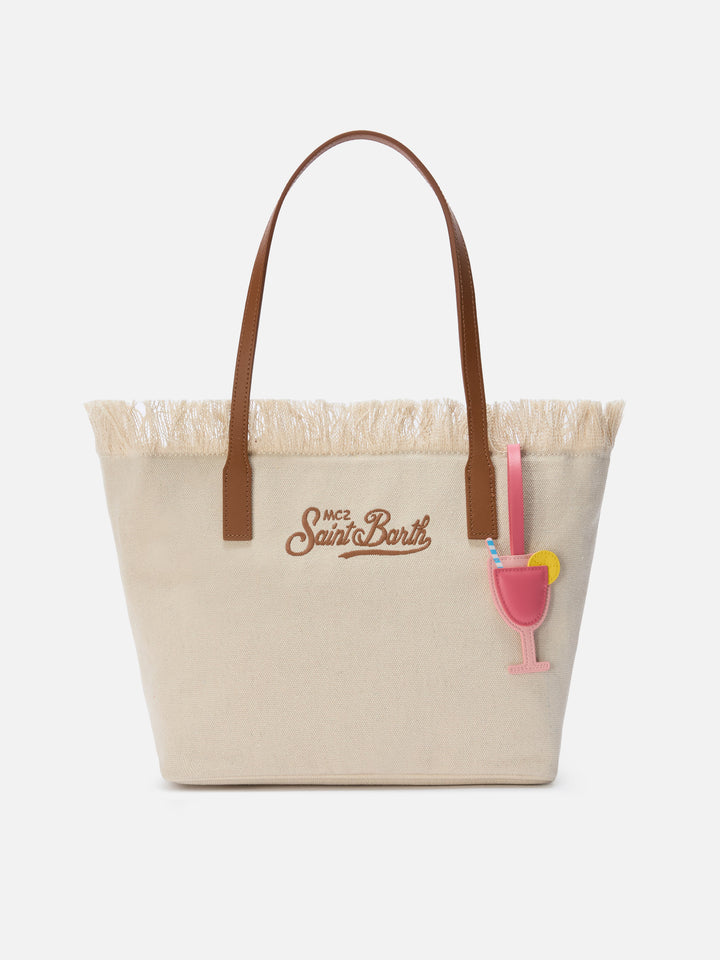 Cocktail-shaped smooth leather bag charm with logo tag