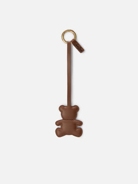 Brown leather bag charm with teddy bear shape
