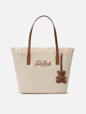 Brown leather bag charm with teddy bear shape