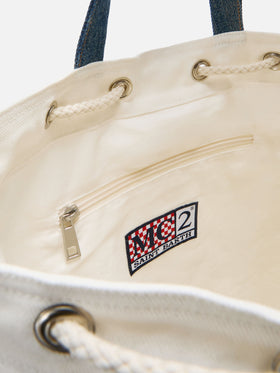 Beach Backpack in fabric white and light blue with embroidered logo