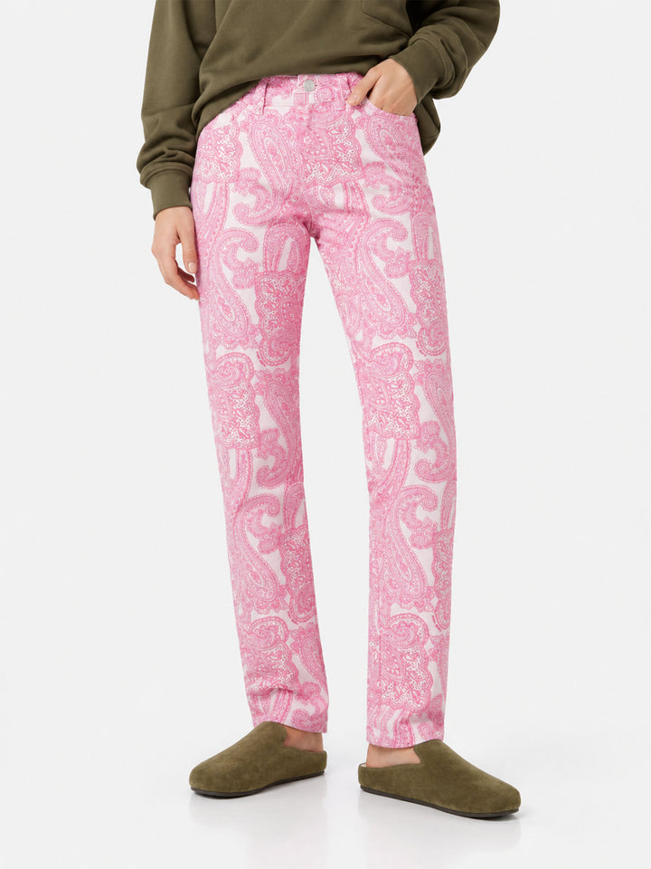 Pantalon en denim Belleville à motif cachemire rose 