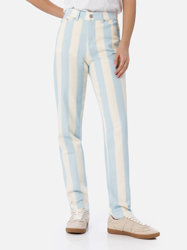 Woman light blue striped print denim Belleville - MC2 Saint Barth