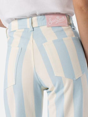 Woman light blue striped print denim Belleville - MC2 Saint Barth