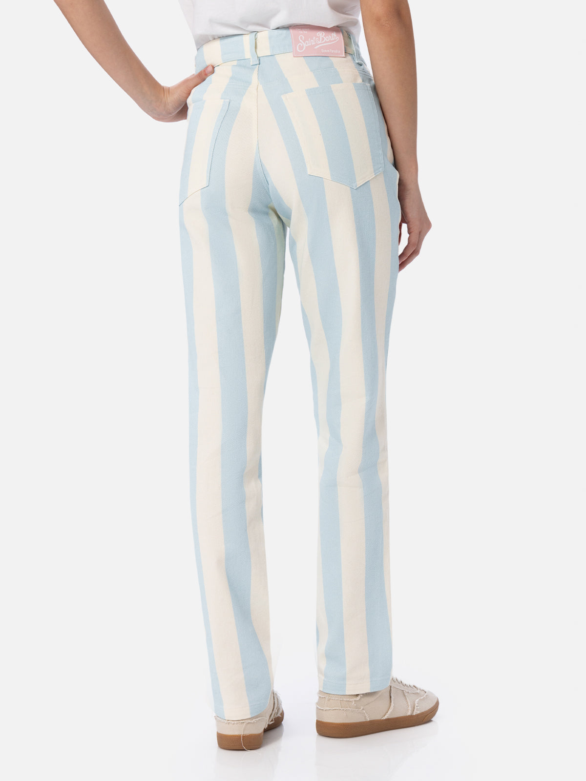 Woman light blue striped print denim Belleville - MC2 Saint Barth
