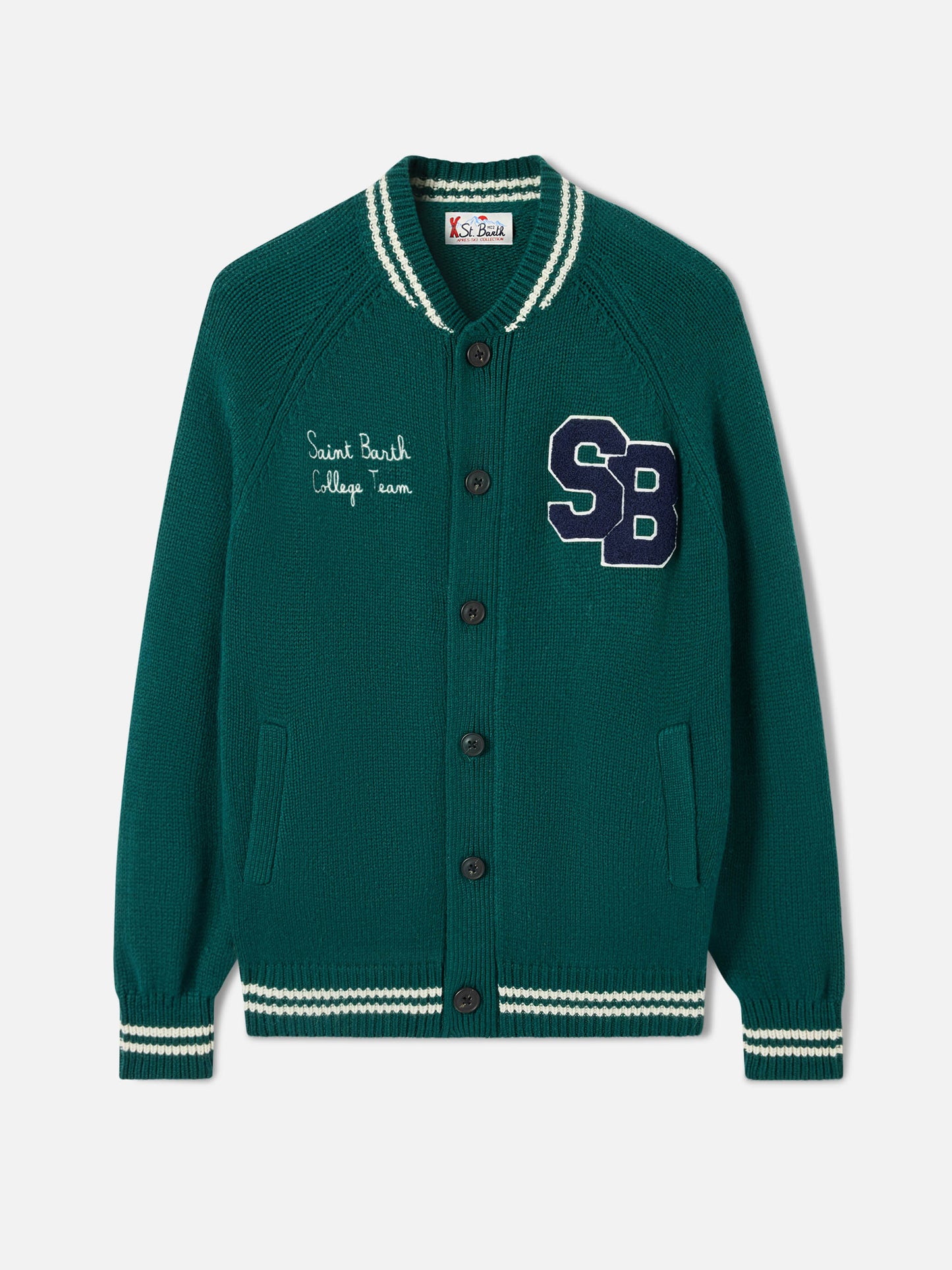Grüner gestrickter Bomber im College-Stil Benjamin 