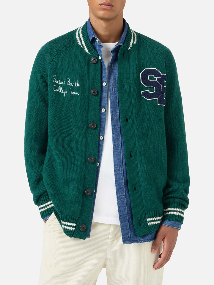 Green knit bomber college style Benjamin