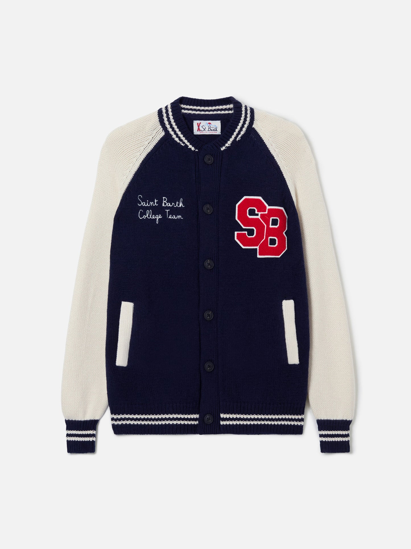 Bomber Benjamin in maglia blu navy stile college