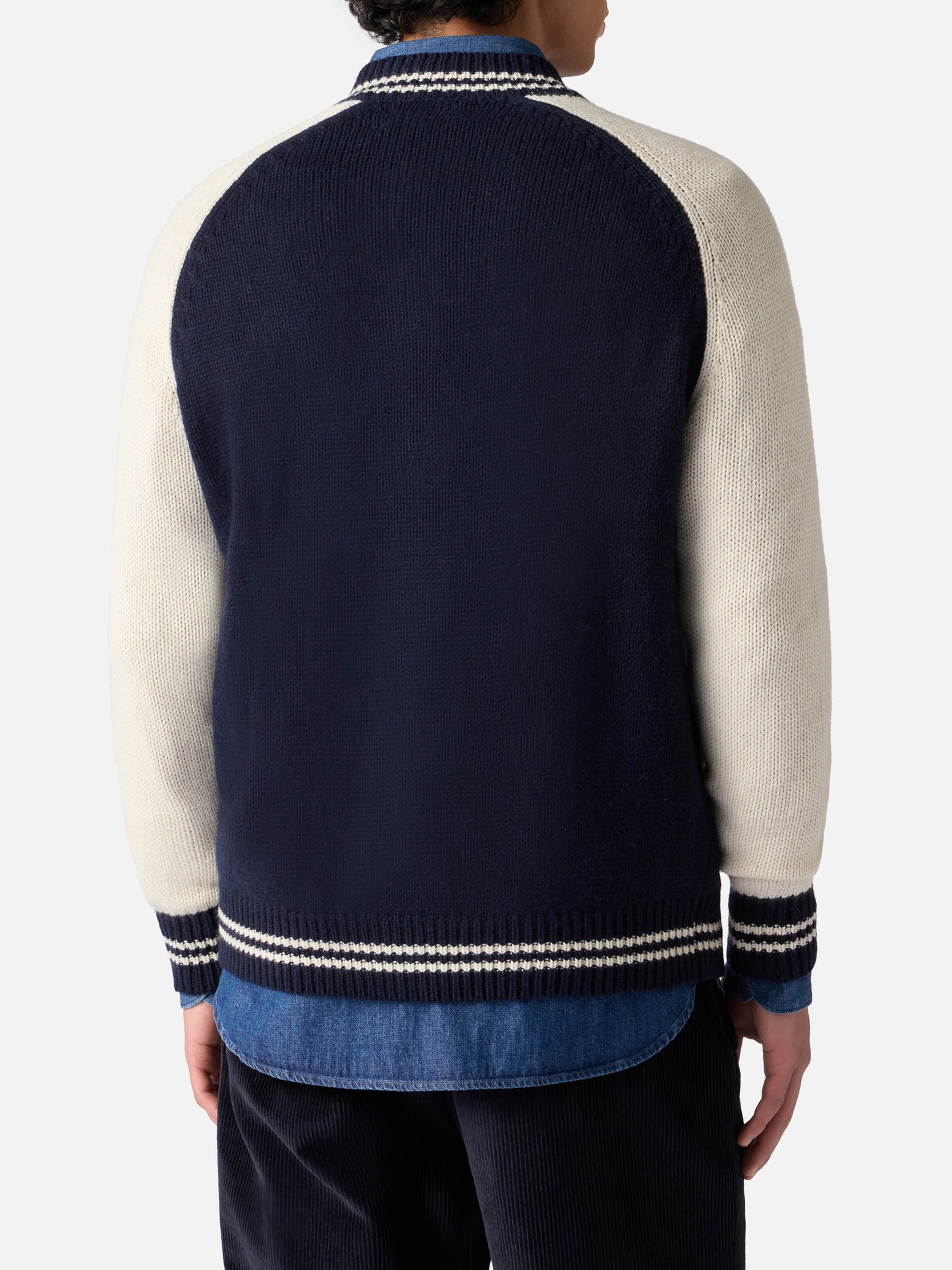 Bomber Benjamin in maglia blu navy stile college
