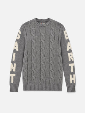 Grey melange Bergen cable knit sweater with logo jacquard