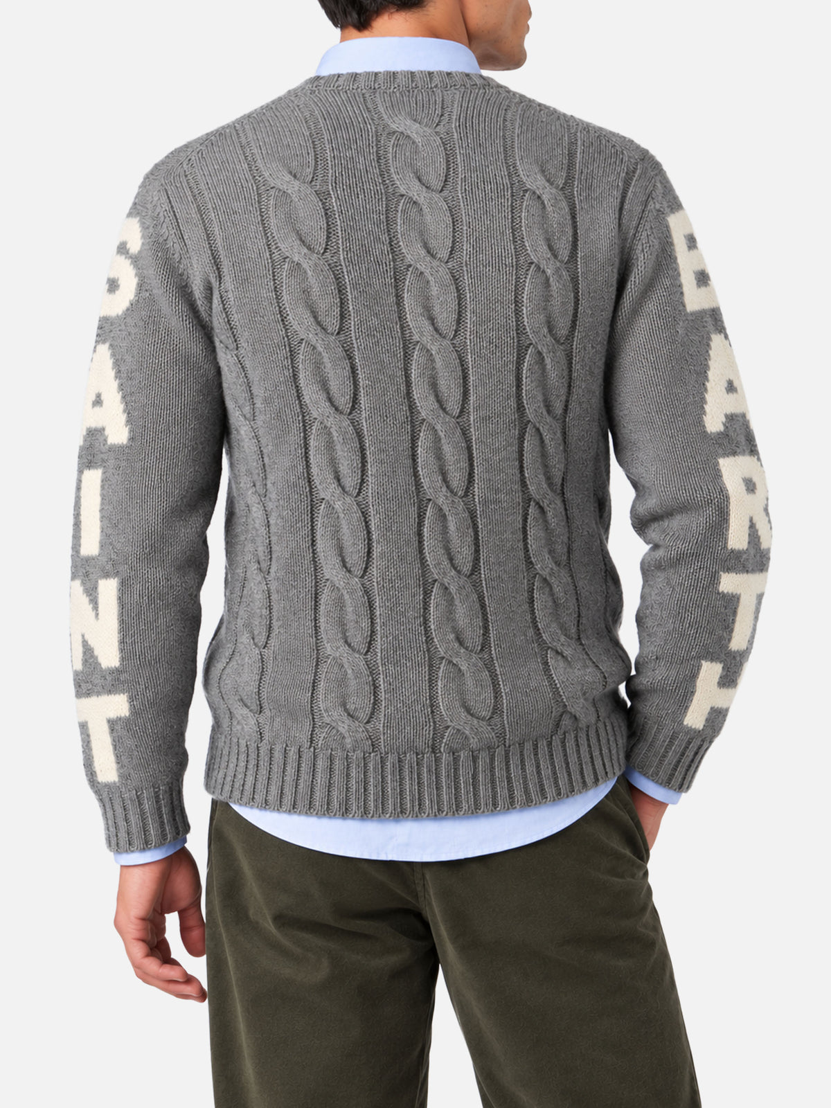 Grey melange Bergen cable knit sweater with logo jacquard