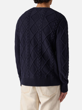 Blue crewneck sweater Bergen Tricot with Cortina Natale '83 embroidery