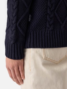 Blue crewneck sweater Bergen Tricot with Cortina Natale '83 embroidery