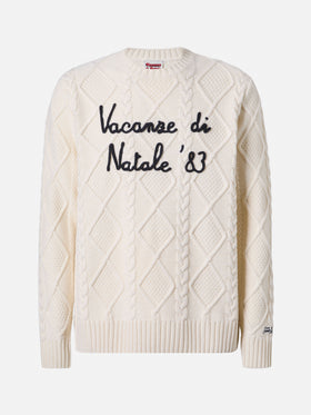 White crewneck sweater Bergen Tricot with Vacanze di Natale '83 embroidery