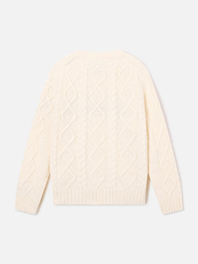 Pull ras-du-cou en maille torsadée coloris crème Bergen avec broderie St. Moritz | Special edition 