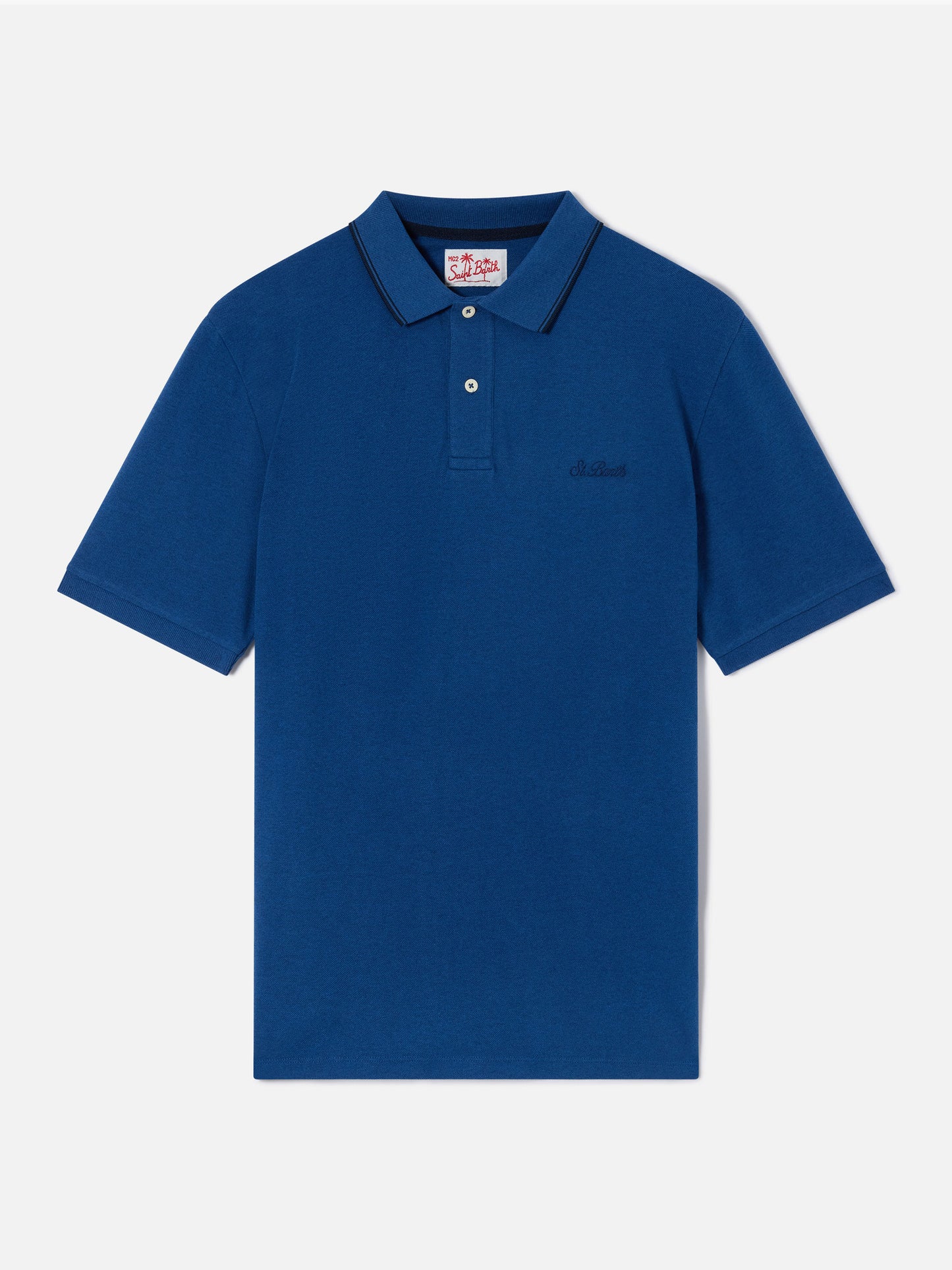 Polo en piqué de coton bleu denim Beverly Hills 