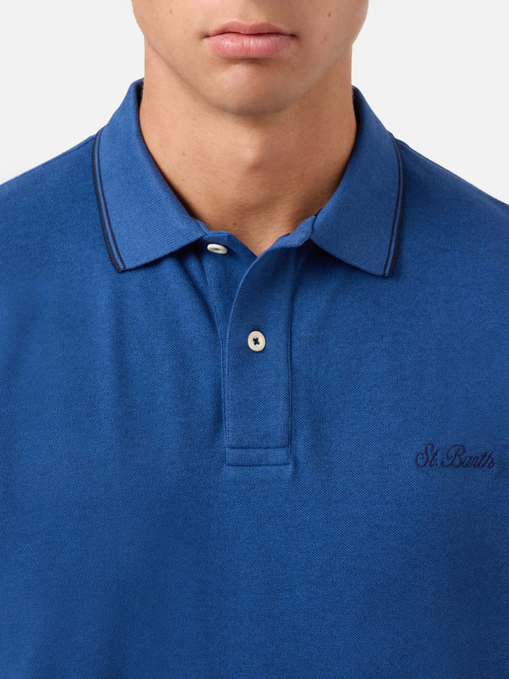 Polo de piqué de algodón azul denim Beverly Hills 