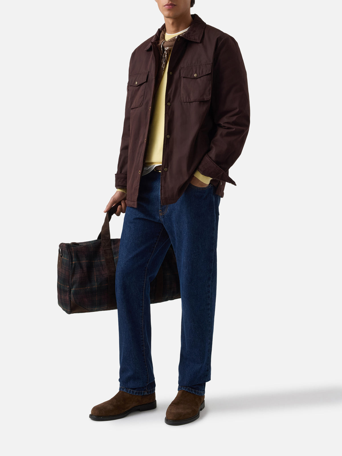 Brown Bexley waxed overshirt with corduroy collar
