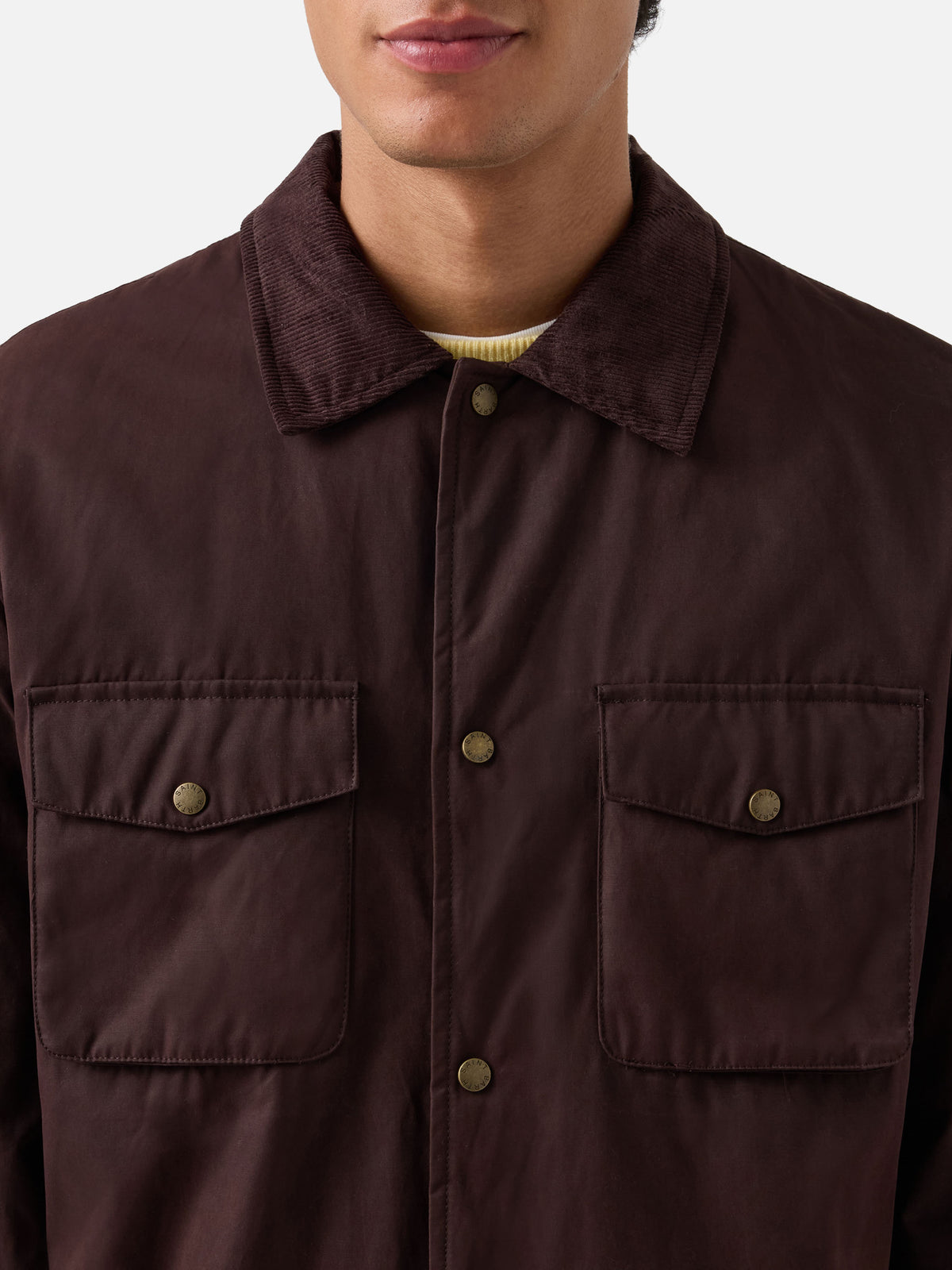 Brown Bexley waxed overshirt with corduroy collar