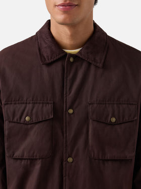 Brown Bexley waxed overshirt with corduroy collar