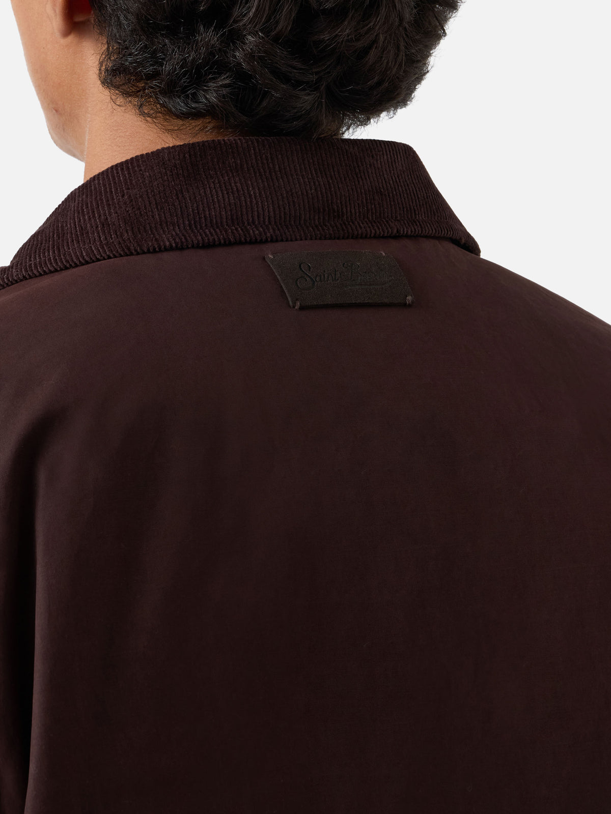 Brown Bexley waxed overshirt with corduroy collar