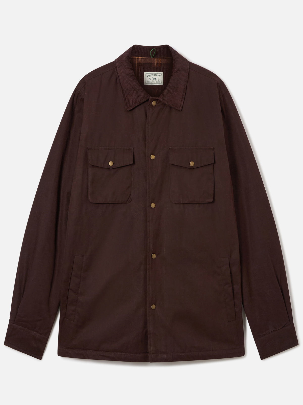 Brown Bexley waxed overshirt with corduroy collar