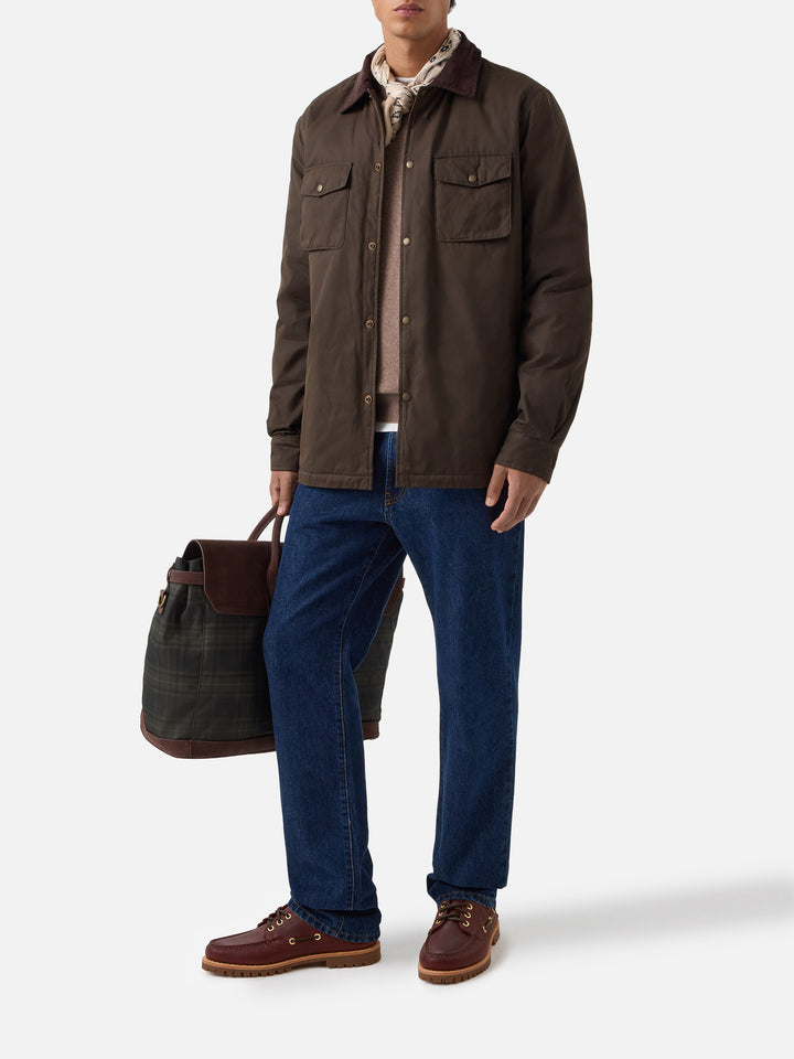 Surchemise cirée Bexley vert militaire avec col en velours côtelé 