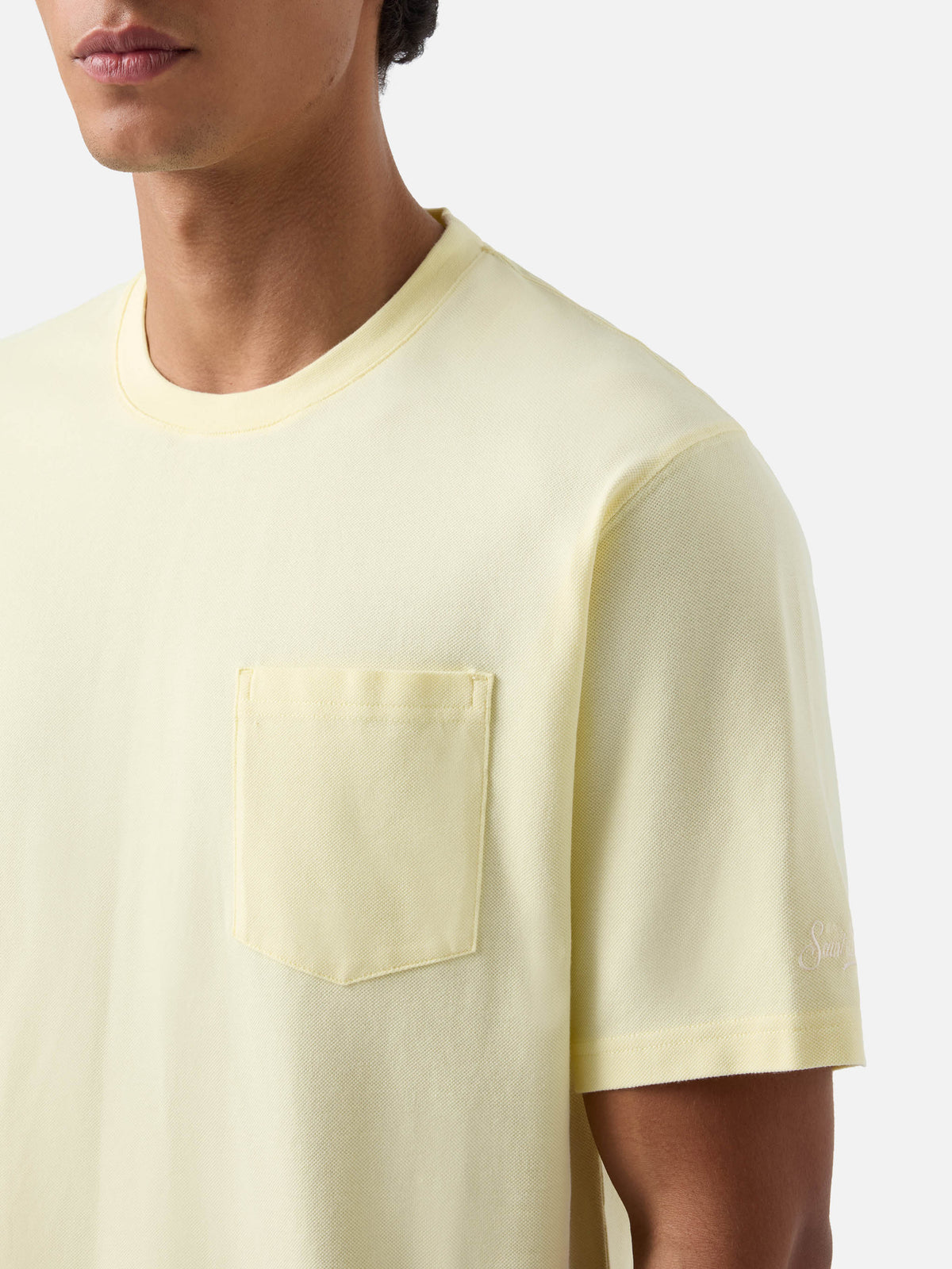 T-shirt en piqué de coton Bakewell jaune beurre avec poche et logo brodé 