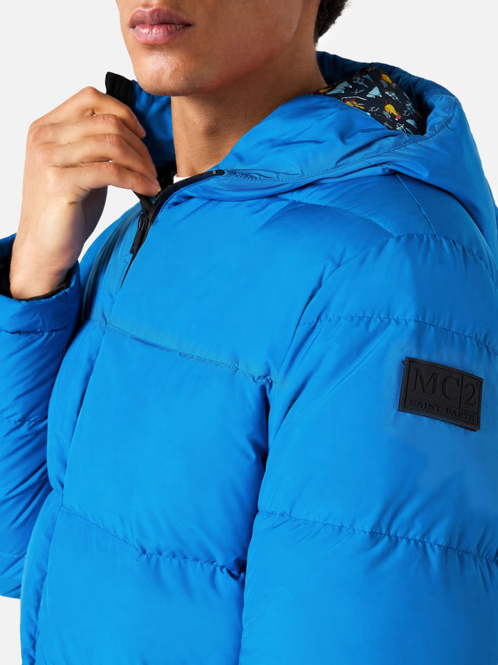 Chaqueta acolchada de plumón con capucha Bluette con forro de estampado ducky 
